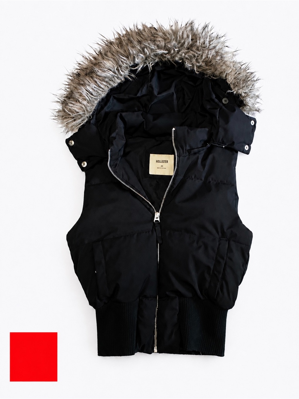 Hollister Black Quilted Jacket with Zip Front